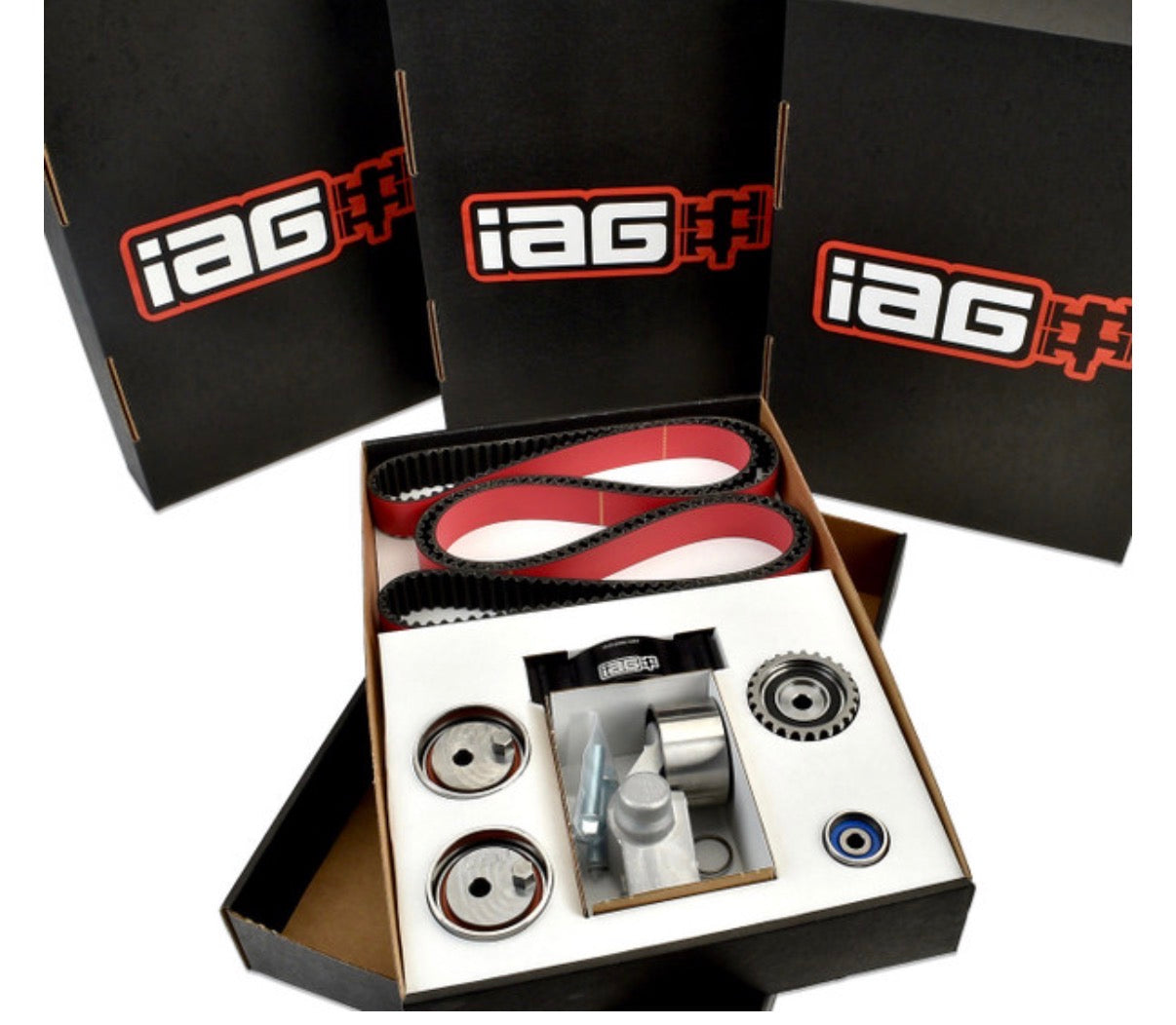 IAG Timing Belt Kit with IAG Red Racing Belt, Timing Guide, Adjustable Idlers & Tensioner for 02-14 WRX, 04-21 STI, 05-12 LGT, 04-13 FXT