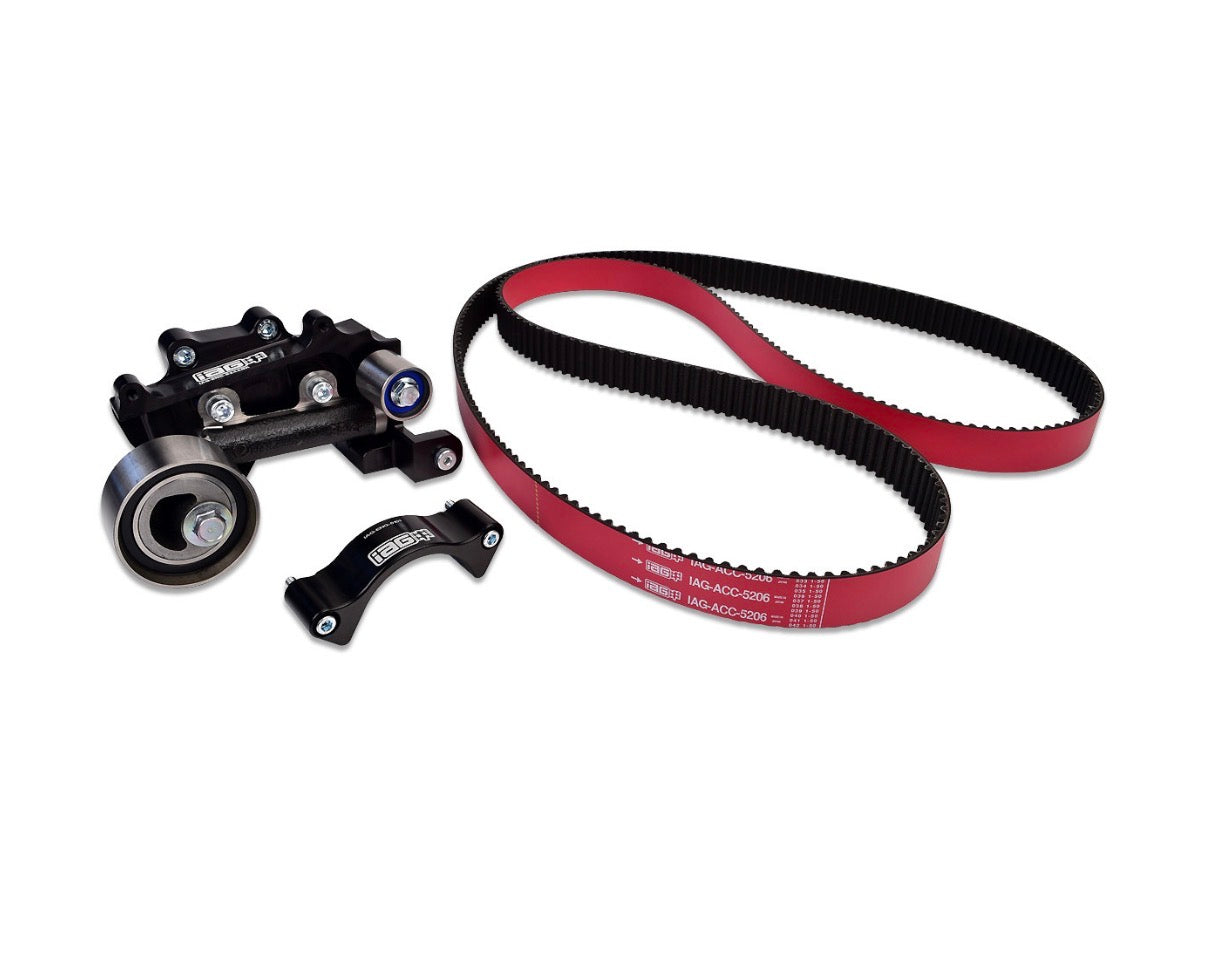 IAG Timing Guide, Comp Tensioner & Red Racing Timing Belt Kit for 02-14 WRX, 04-21 STI, 04-13 FXT, 05-12 LGT